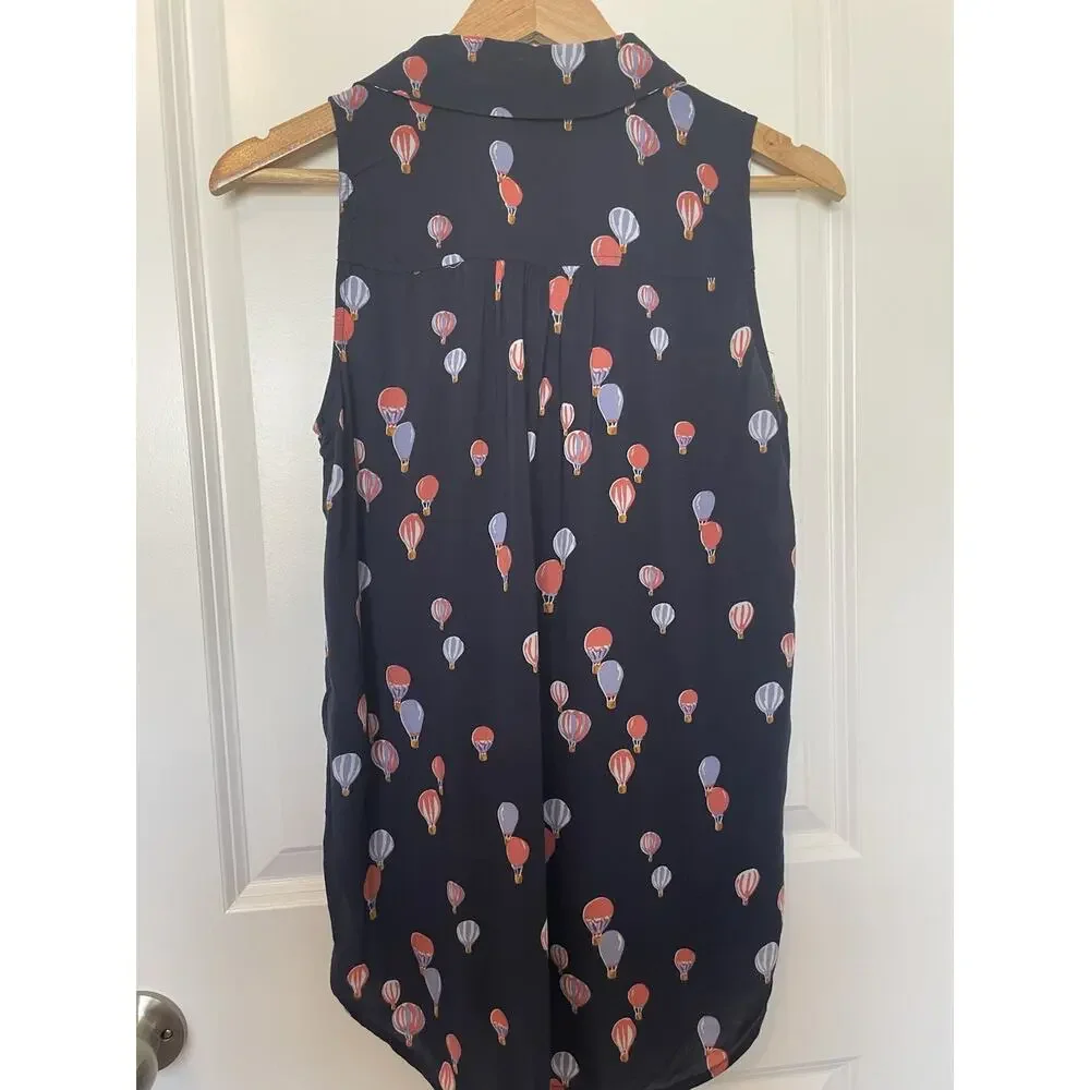 MAEVE BY ANTHROPOLOGIE SLEEVELESS NOVELTY PRINT HOT AIR BALLOON BLOUSE SZ XS - Picture 3 of 14